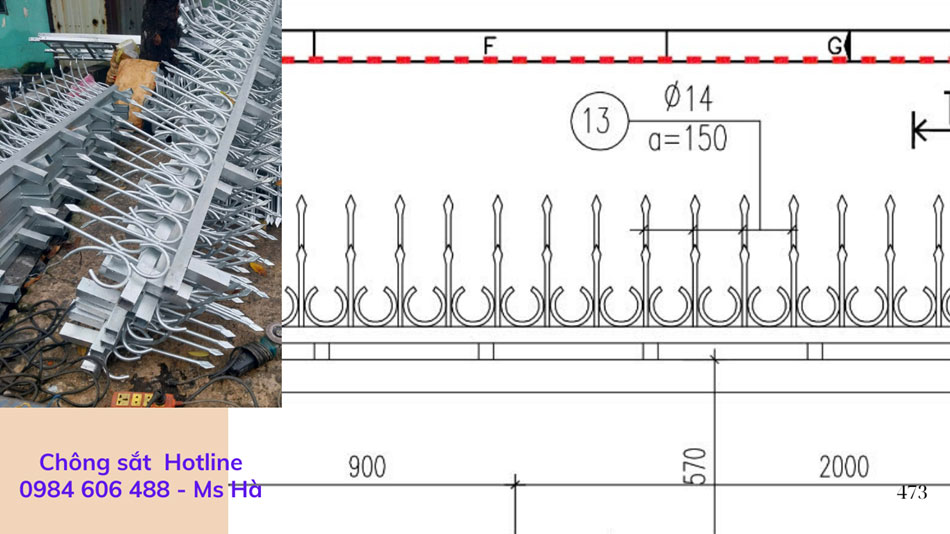 Chông sắt hàng rào 63