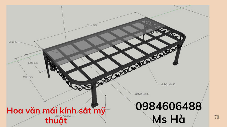 mái kính hoa hoa văn sắt mỹ thuật